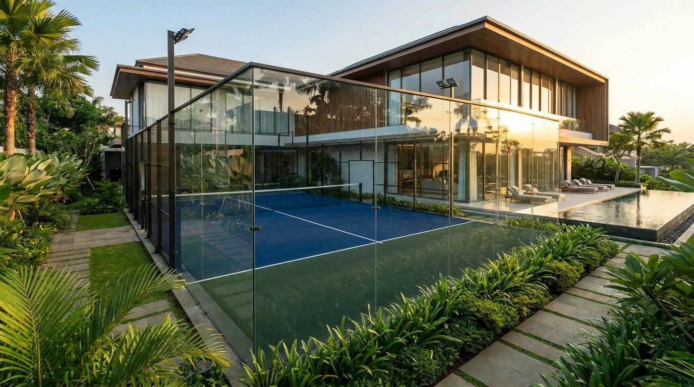 Private padel court at home at a luxury residence in Medan