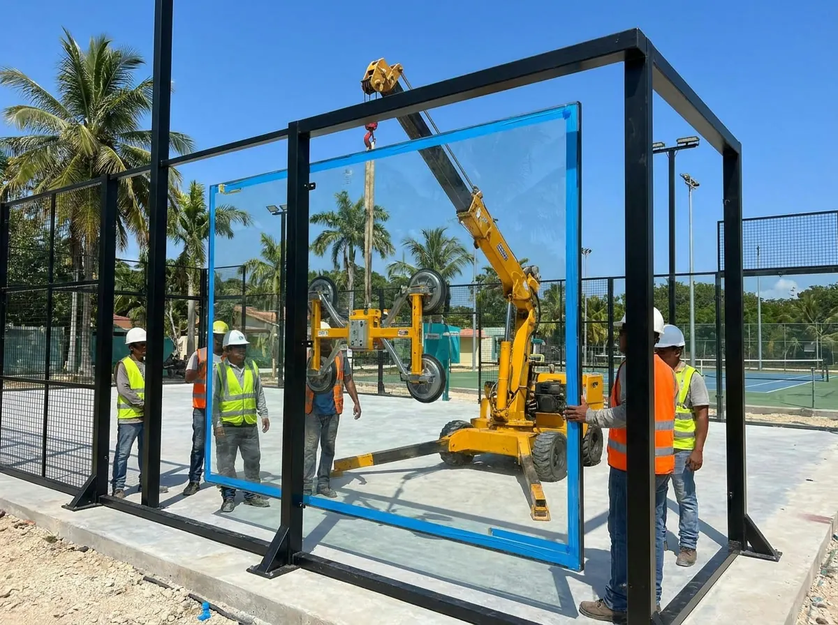FIP-standard padel court built by a padel court contractor in Medan with tempered glass and synthetic turf