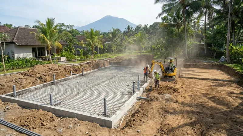 Pondasi dan drainase lapangan padel di Medan