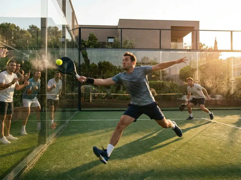 Pemain padel bermain di lapangan kaca